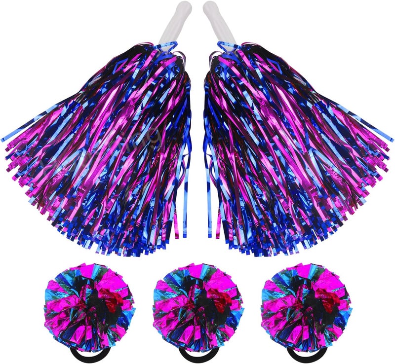 Hooshing 5PCS Pom Poms Cheerleading Shaker and Hair Ropes Wrist Ties with Poms for Cheerleader Girls Sports Spirits Rewards Cheer in Party Festival - Image 1